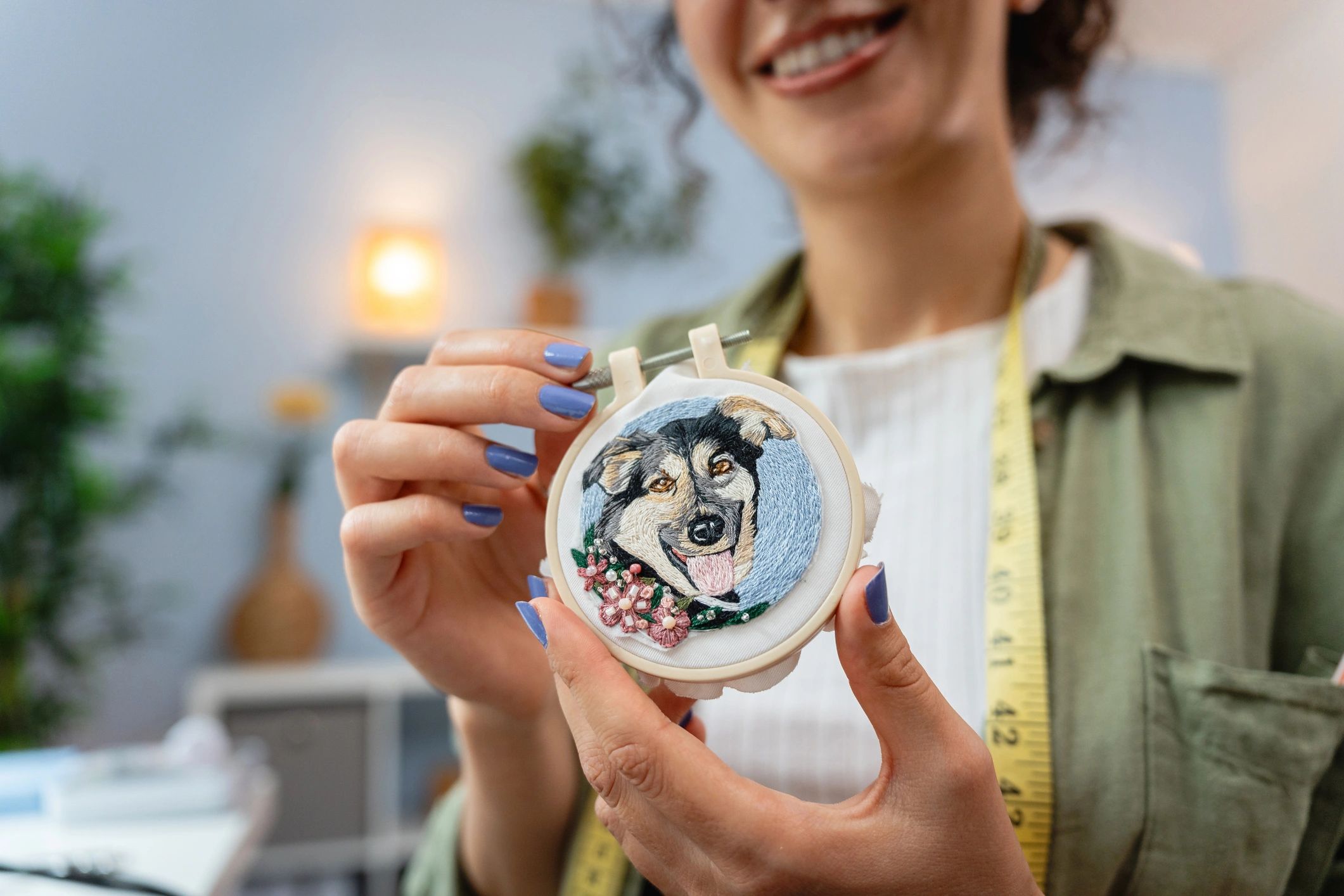 custom pet embroidered portrait fabric